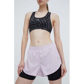 Puma pantaloni scurți de alergare Run Favourite STUDIO YOGINI LITE culoarea violet, uni, medium waist 523181