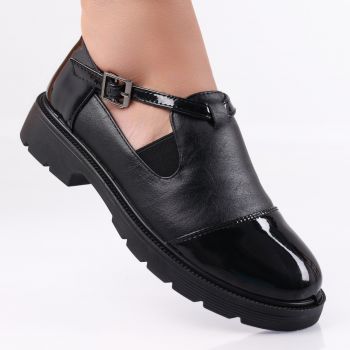 Pantofi dama casual Negri din Piele Ecologica Lacuita Crisbel