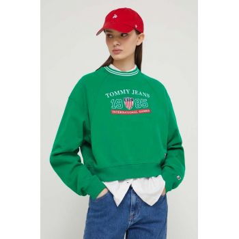 Tommy Jeans bluză Archive Games femei, culoarea verde, cu imprimeu DW0DW18537