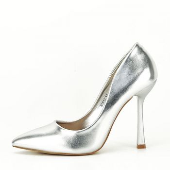 Pantofi argintii cu toc comod H1012 ieftini