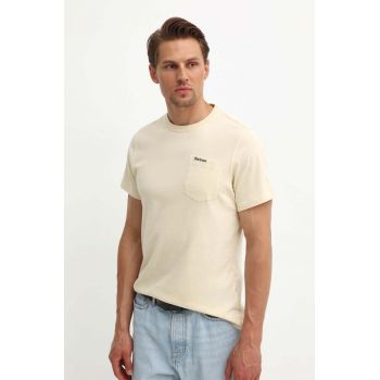 Barbour tricou din bumbac barbati, culoarea bej, neted