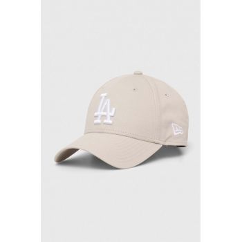 New Era șapcă de baseball din bumbac culoarea bej, cu imprimeu, LOS ANGELES DODGERS