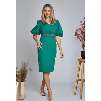 Rochie eleganta Avril verde cu accesoriu in talie