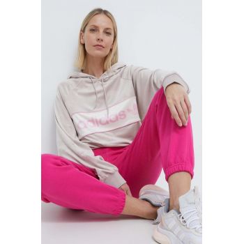 adidas Originals bluză din velur culoarea bej, cu glugă, cu imprimeu IR5275 ieftin