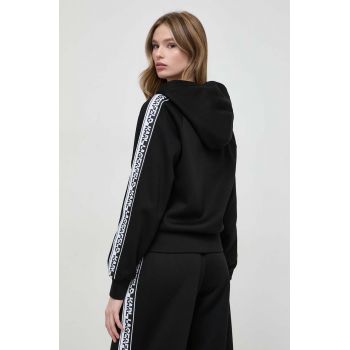 Karl Lagerfeld bluza femei, culoarea negru, cu glugă, cu imprimeu