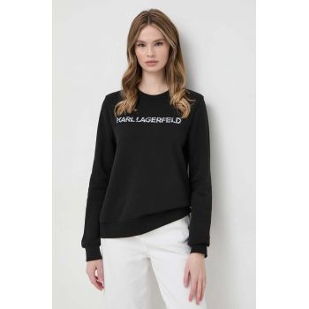 Karl Lagerfeld bluza femei, culoarea negru, cu imprimeu