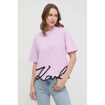 Karl Lagerfeld tricou din bumbac culoarea roz