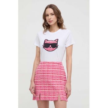 Karl Lagerfeld tricou din bumbac femei, culoarea alb