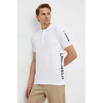 Karl Lagerfeld tricou polo barbati, culoarea alb, cu imprimeu