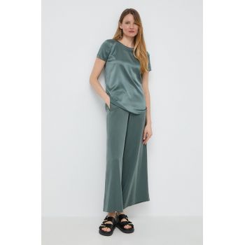 Max Mara Leisure bluză de mătase culoarea verde, uni 2416110000000