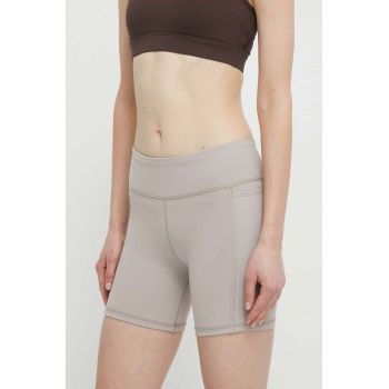 Reebok pantaloni scurți de antrenament LUX COLLECTION culoarea gri, neted, high waist