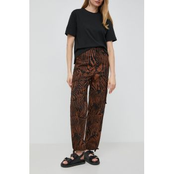 Weekend Max Mara pantaloni de bumbac culoarea maro, drept, high waist 2415130000000