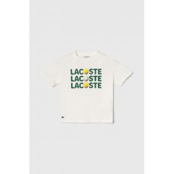 Lacoste tricou de bumbac pentru copii culoarea alb, cu imprimeu