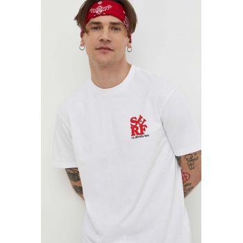 Quiksilver tricou din bumbac barbati, culoarea alb, cu imprimeu ieftin