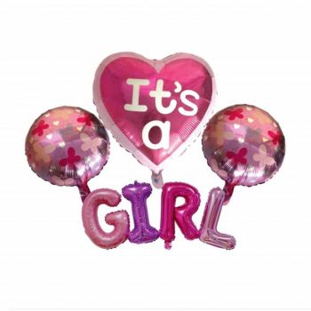 Set 4 baloane aniversare Pufo It's a Girl, roz