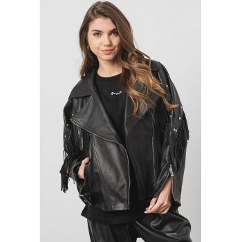 Jacheta biker de piele cu franjuri