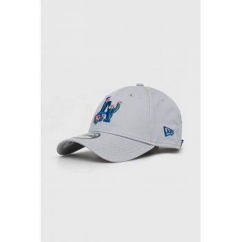 New Era șapcă de baseball din bumbac culoarea gri, cu imprimeu, LOS ANGELES DODGERS