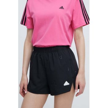 adidas pantaloni scurti femei, culoarea negru, neted, high waist, IS4315