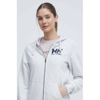 Helly Hansen hanorac de bumbac femei, culoarea gri, cu glugă, melanj, 34461