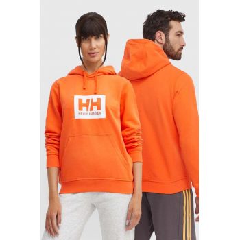 Helly Hansen hanorac de bumbac culoarea portocaliu, cu glugă, cu imprimeu 53289