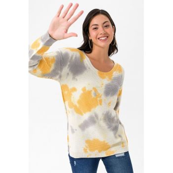 Pulover cu model tie-dye si decolteu rotund