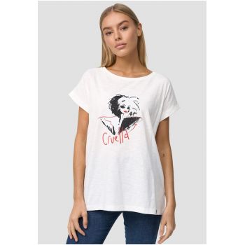 Tricou lejer cu imprimeu cu desene Devil Art Ecru 4003