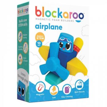 Set cuburi din spuma cu magnet Blockaroo, Avion 10 piese, Clicstoys, 0-1 ani +