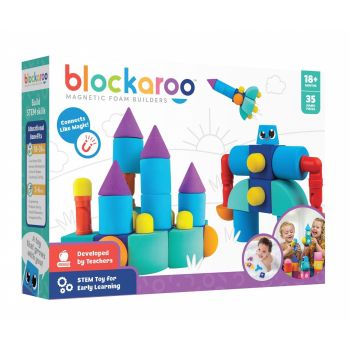 Set cuburi din spuma cu magnet Blockaroo, Castel 35 piese, Clicstoys, 0-1 ani +