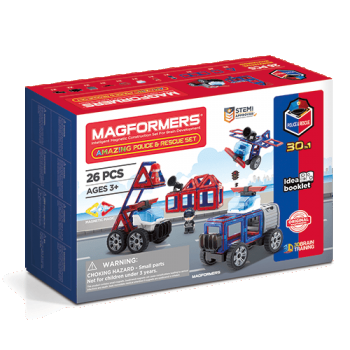 Set magnetic de construit- Magformers, masini de interventie, Clicstoys, 2-3 ani +