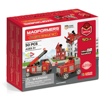 Set magnetic Magformers, Uimitorul set cu vehicule de interventie, Clicstoys, 2-3 ani +