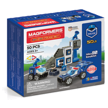 Set magnetic Magformers, Uimitorul set de politie, Clicstoys, 2-3 ani +