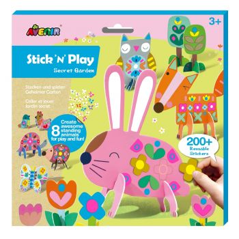 Joc creativ Stick N Play cu scene 3D si stickere repozitionabile - Gradina Secreta, + 3 ani