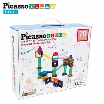 PicassoTiles, Traseu magnetic cu bile (Marble Run) 70 de piese, + 3 ani