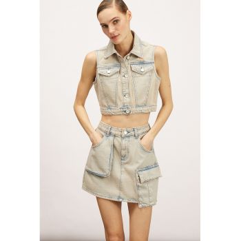 Jacheta crop de denim