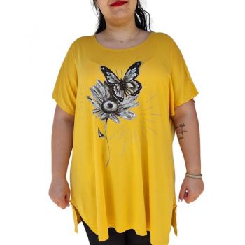 Bluza tip tricou vara, cod 109, pentru femei, marime mare, culoare galben 1357 ieftina