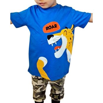 Tricou baieti, model Roar, varsta 3-8 ani, din bumbac, culoare albastru 1822