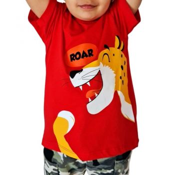 Tricou baieti, model Roar, varsta 3-8 ani, din bumbac, culoare rosu 1823