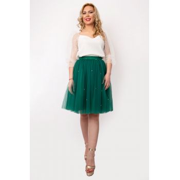 Fusta Tulle Verde Scurta Cu Jumatati De Perlute By Malika Fashion