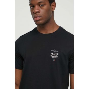 Aeronautica Militare tricou din bumbac barbati, culoarea negru, cu imprimeu