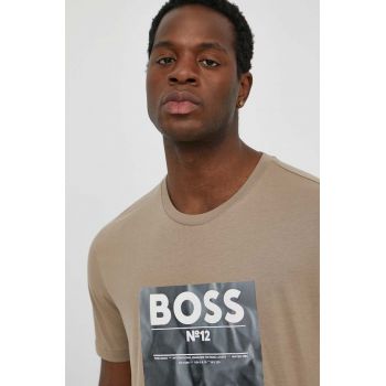 BOSS Orange tricou din bumbac bărbați, culoarea maro, cu imprimeu 50515829