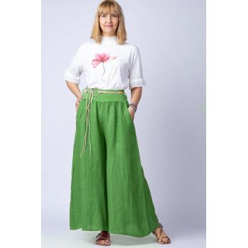 Fusta pantalon verde oliv, casual, din in, cu o curea fancy