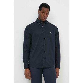 Gant camasa din bumbac barbati, culoarea negru, cu guler button-down, regular