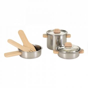 Set de vase de inox cu manere din lemn, Egmont Toys, 3 ani+