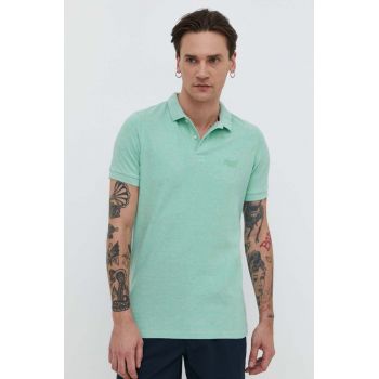 Superdry polo de bumbac culoarea turcoaz, neted