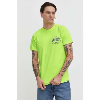 Superdry tricou din bumbac barbati, culoarea galben, cu imprimeu