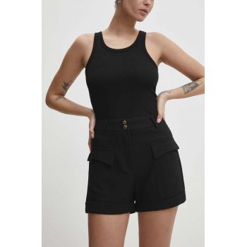 Answear Lab pantaloni scurti femei, culoarea negru, neted, high waist