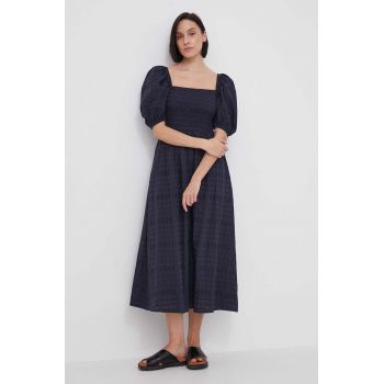 Barbour rochie din bumbac culoarea albastru marin, midi, evazati