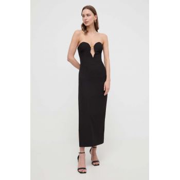 Bardot rochie culoarea negru, midi, mulata