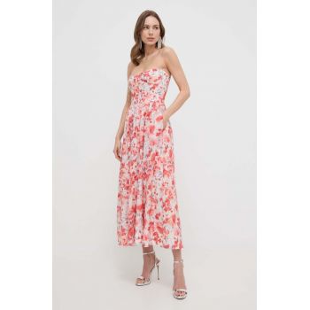 Bardot rochie culoarea rosu, midi, evazati