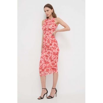 Bardot rochie culoarea rosu, midi, mulata